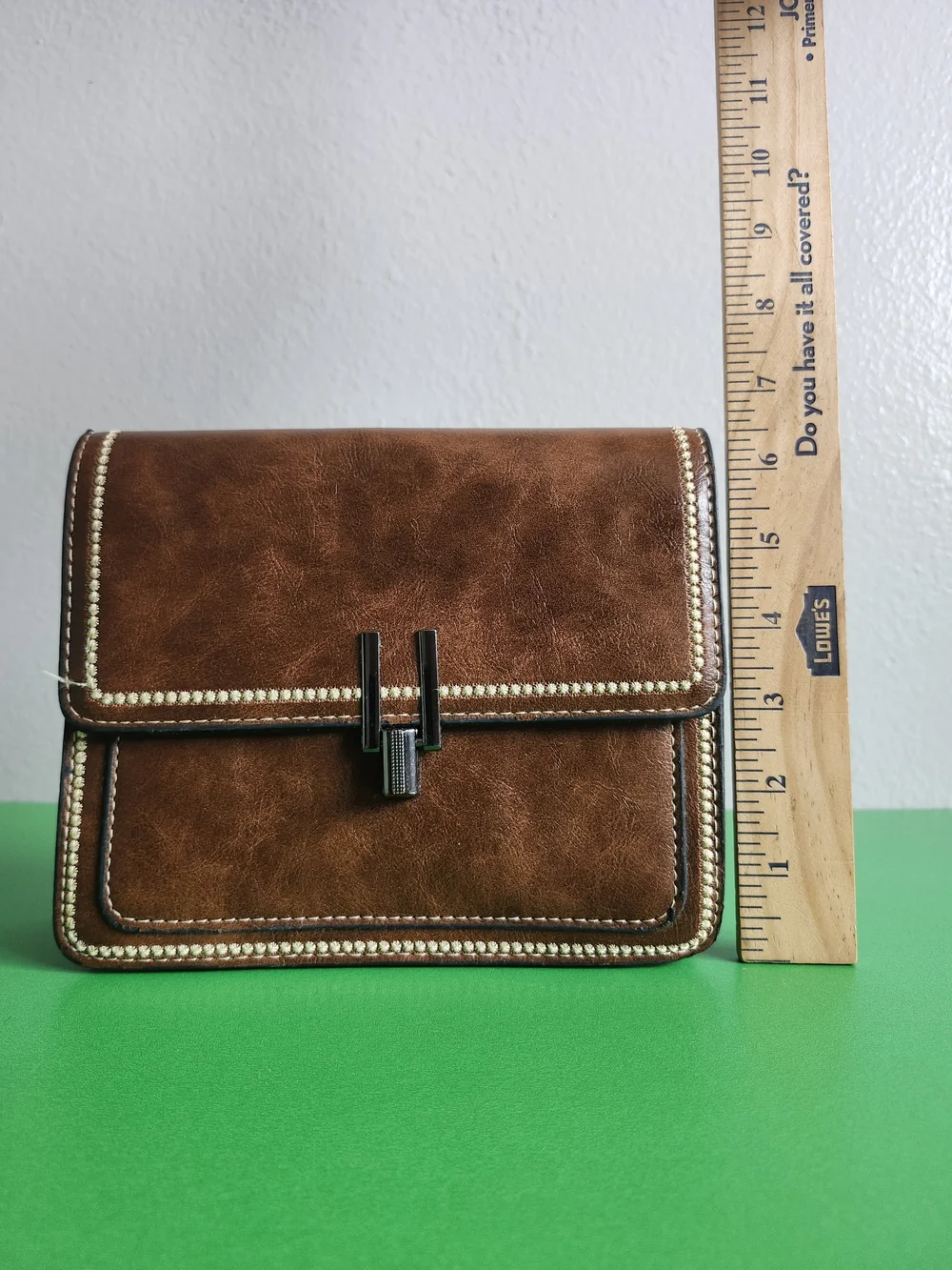 Vintage Faux Leather Mini Square Accordion Handbag Brown (No Strap) Great Shape